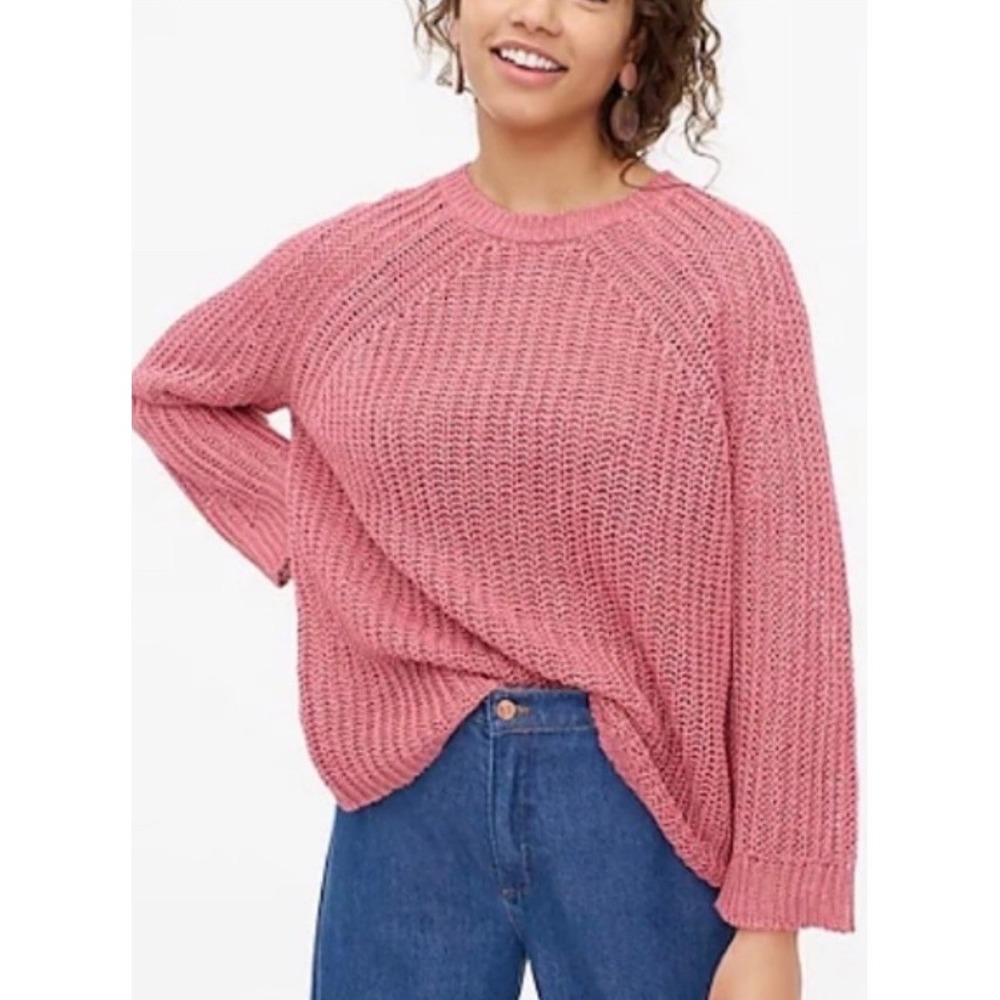J Crew Relaxed Fit Linen Beach Sweater Women M Dusty Rose/Pin Open Knit Pullover